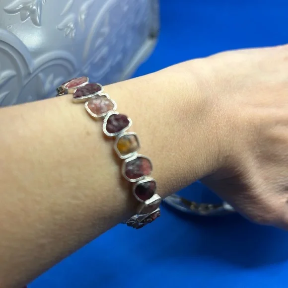 Handmade Natural Tourmaline Rough Gemstone Rose Gold Polished Bangle Bracelet